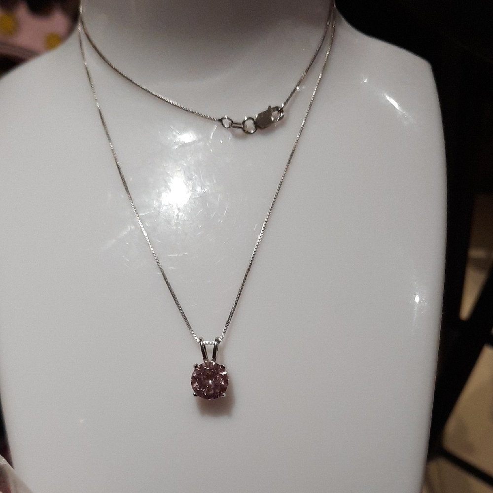 Genuine Solid Sterling Silver Pink Sapphire Pendant 18" Chain Necklace Rhodium